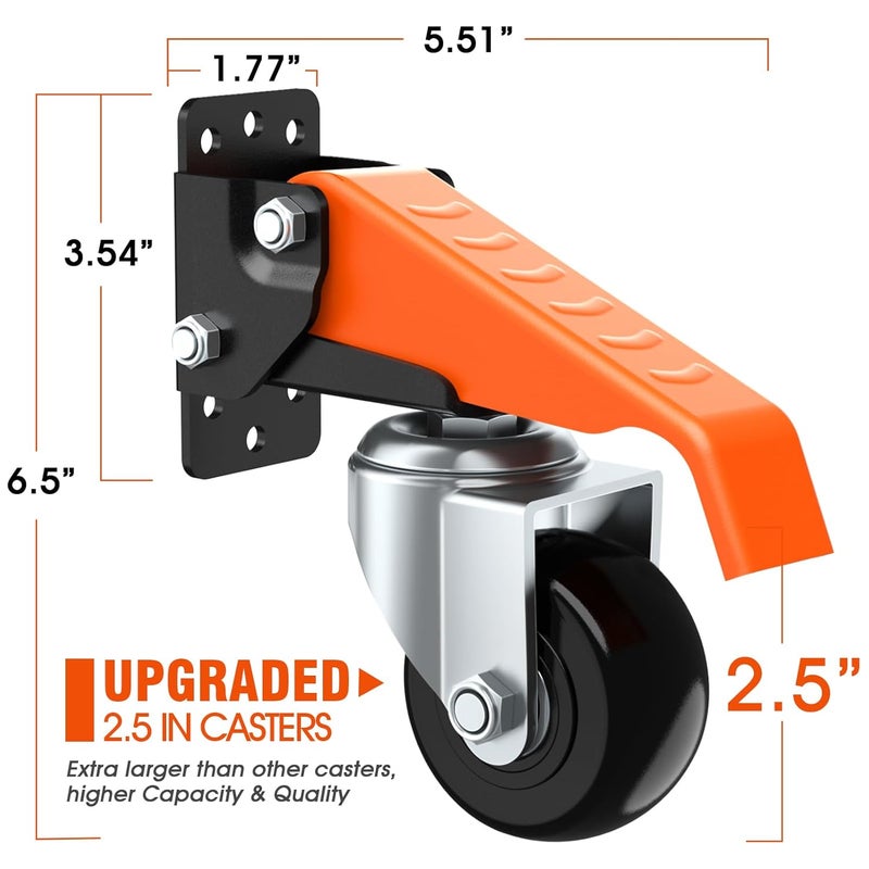 Ronlap Workbench Casters Wheels Kit 720 Lbs Capacity Retractable Casters Set of 4 Heavy Duty Side Mount 2.5" Lifting Casters Work Table Tool Bench Stepdown Castors Wheels 4 Pack - Image 3